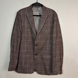Lauren Ralph Lauren Sport Coat Men's 40L Brown Windowpane Plaid Wool Silk Linen
